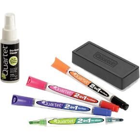 Quartet 2-in-1 Dry-Erase Marker Starter Kit, Chisel/Fine Tip, Assorted Colors, Eraser & Cleaner Included (79549A)