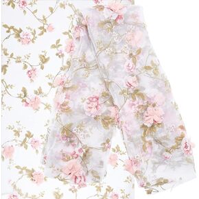GORGECRAFT 55Inch Embroidered Flower Fabric 3D Organza Gold Floral Chiffon Rose Leaves Vintage Lace Fabric Embroidery Applique Ribbons for Sewing Wedding Bridal Cloth DIY Crafts Supplies