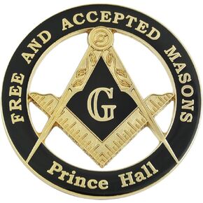 Prince Hall Free & Accepted Masons Masonic Auto Emblem - [Black & Gold][3'' Diameter]