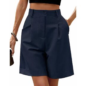 XinYangNi Women's Casual Shorts Elastic High Waisted Dressy Wide Leg Knee Length Bermuda Shorts with Pockets
