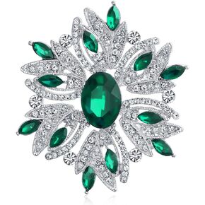 Fashion Large Statement Vintage Style Simulated Gemstone Crystal Scarf Flower Art Deco Brooch Pin For Women
