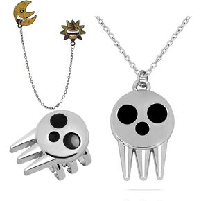 3 Pcs Soul Eater Necklace Ring Pins Set Anime Cosplay Jewelry Ghost Pendant Evil Sun And Moon Enamel Pins For Backpack