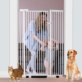 59 inch Extra Tall Pet Gate Baby Gate，29.13"-42.08" Extra Wide Pressure Mounted Walk Through Swing Safety Cat Gates for Stairs, Doorways, Kitchen (59 * 42inch)