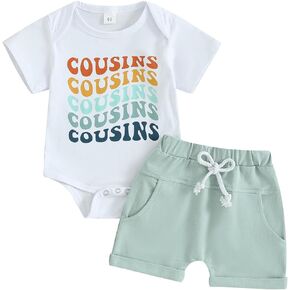 Toddler Baby Boys Girls Cousin Crew Outfits Short Sleeve Letter Print T-shirt+Elastic Shorts Infant Summer Clothes Set