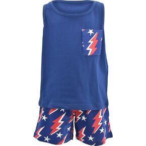 Unique Baby Boys Lightning 4th of July Patriotic Shorts Outfit (7, BluTnk)