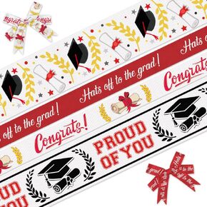 4 Rolls 20Yards 3/8" 1" Graduation Grosgrain Ribbon Bronzing Class of 2024 Ribbons Congrats Grad Ribbon for Graduation Gift Wrapping Bows Graduation Decor Graduation Party Supplies