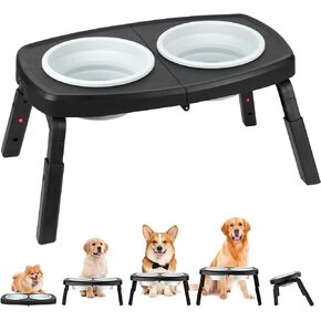 Elevated Dog Bowls, Portable Dog Feeder with Silicone Bowls, Collapsible Travel Raised Dog Food Water Bowl, 4 Heights Adjustable Raised Dog Bowls Stand for Medium Large Dogs