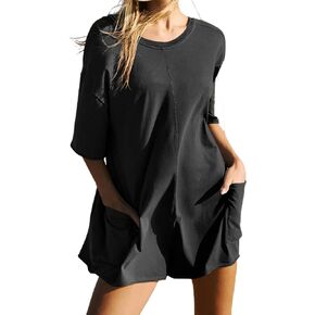 nqgsntc Womens Romper Hot Shot Oversized Summer Casual Short Sleeve Jumpsuit Reversible Athletic Romper With Pockets