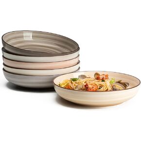 Sweese Pasta Bowls Set of 6, 30 Ounce Ceramic Salad Plates for Dishwasher & Microwave Safe - Solid Salad Bowls, Soup Bowls - Deep Plates Lipped Edges, Oven Safe Porcelain Plates Serving Bowls