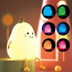 Children's Cute Lamp,Cute Night Light, Pear Shaped Night Light, Silicone Bedside Lamp Warm Lamp 7 Color USB Charging Mini Table Lamp, Bedroom Decoration, Children's Gift Valentine's Day Gift