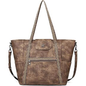 FADEON Large Laptop Tote Bag for Women Designer Leather Laptop Bag Fashion Travel Backpack Purse Shoulder Handbag