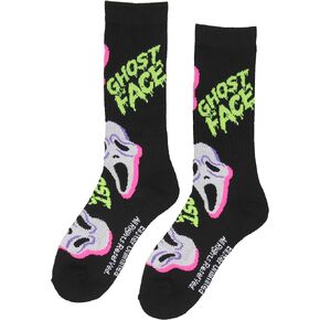 Bioworld Ghostface Scream Movie Film Neon Paint Character Halloween Crew Socks Size 8-12