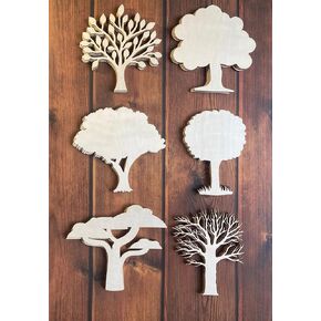 ARMLAZER 18pcs Plywood Tree Mockup Home Wall Decor Applique Tree Family Tree 6 Inch Unfinished Wood Craft