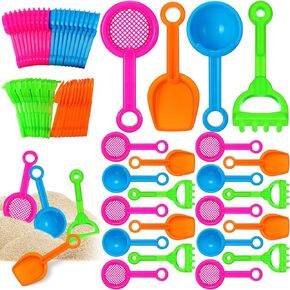 40 Pcs 5.5 Inch Mini Beach Sand Shovels Colorful Plastic Rake Sand Shovel Sifter Beach Toys for Teens Boys Girls Beach Party Backyard Garden Shoveling Sand and Snow, 4 Styles