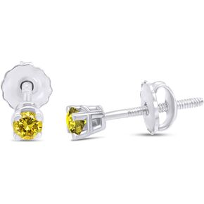 14K الذهب آخر جولة قطع الماس الطبيعي الأصفر 1/4 Cttw - 1/3 Cttw سوليتير أقراط فضة المسمار الخلفي مجوهرات للنساء