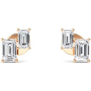 1-5 Carat (ctw) White Gold Emerald Shape LAB GROWN 2 Stone Diamond Earrings (Color H-I Clarity VS1-VS2)