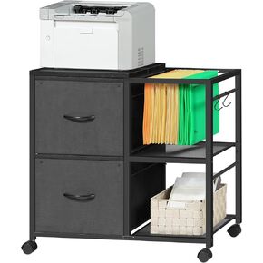 خزانة ملفات متنقلة، خزانة ملفات جانبية بدرجين للمكتب المنزلي، حامل طابعة متدحرج مع رف مفتوح، لملفات بحجم A4/Letter، خزانة المكتب، درج غير منسوج، أسود FCHB9701 in Kuwait