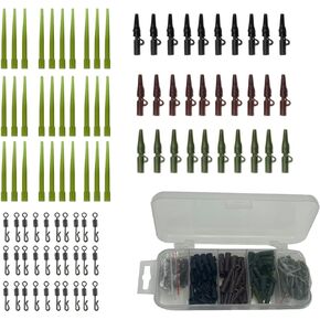 120Pcs Carp Fishing Tackle Swivel Snaps Kit, Quick Change Carp Fishing Swivels Speed Links Anti-Tangle Sleeves Hook with Assortment Box