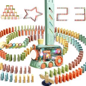 Domino Train Toy, 80 PCS Kids Games Automatic Dominos Set, STEM Montessori Toys for 3 Year Old, Colorful Lights & Music Creative Gifts for Boys Girls Autistic Age 3 4 5 6+