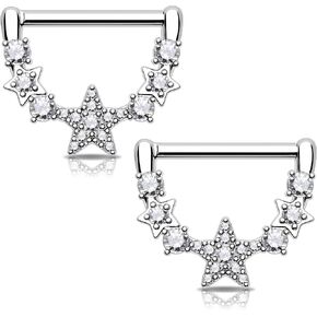 Melighting 14G Star Nipple Rings Steel 316L Nipple Piercing Jewelry Clear CZ Nipple Bars Clicker Nipple Barbell For Women Men 14mm
