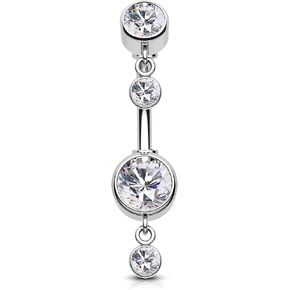 COCHARM 14G Dangle Belly Button Rings Silver Reverse Belly Navel Rings for Women Clear CZ Belly Navel Piercing Jewelry Stainless Steel