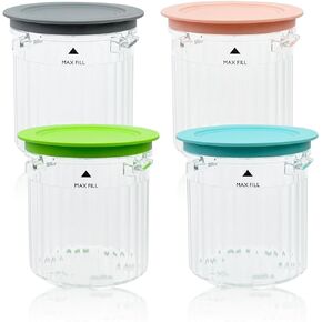 Pack of 4 Ice Cream Pint Containers and Lids for Ninja CREAMi Breeze NC100 & NC200 Series CREAMi Ice Cream Makers, Replacement Cups BPA-Free & Dishwasher Safe