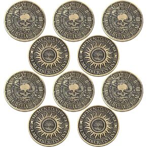 10 Pcs Memento Mori Coin Memento Vivere Reminder Token Metal Skull Challenge Coin Medallion Stoicism Gift Challenge Stoic Reminder Pendant for Daily Practice Stoic (Classic Style)