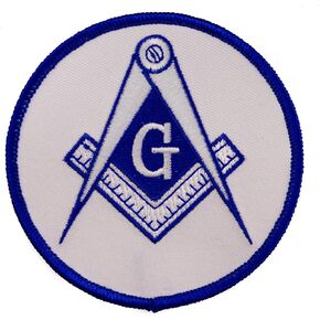 Square & Compass Round Embroidered Masonic Patch - [White & Blue][3'' Diameter]