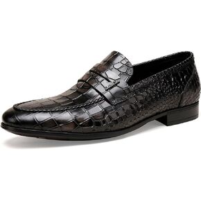 Formal Leather Dress Shoes for Mens, Premium Classic Crocodile Printed Slip On Shoes Business Loafer for Men, Grey