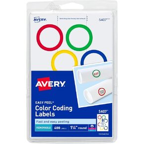 Avery Assorted Removable Color Coding Labels, 1.25 Inch Round, Pack of 400 (5407)
