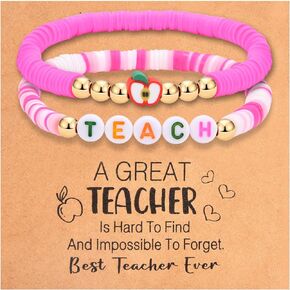 Teacher Appreciation Gifts for Women Bracelets, Teacher Graduation Thank You Gifts from Students, 2 Pcs Teacher Bead Bracelets for Birhday Christmas 2024 Retirement End of Year Teacher Gifts
