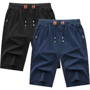 GEEK LIGHTING Men's 2 Pack Shorts Casual Comfortable Workout Shorts Drawstring Zipper Pockets Elastic Waist