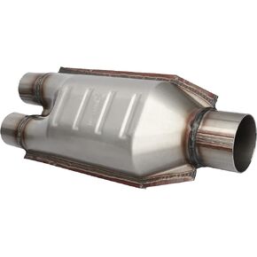 MAYASAF 2.5" Outlet and Double 2" inlet Universal Catalytic Converter w/ O2 Port (EPA Compliant)