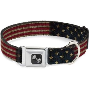 Buckle-Down Dog Collar Seatbelt Buckle Vintage US Flag Stretch 11 to 17 Inches 1.0 Inch Wide, Multicolor (DC-W32210-M)
