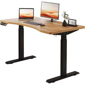Wheel Height Adjustable Electric Sit Stand Up Table, Raising Desks for Home Office and Computer Workstation, 55x30 Inch, Natural Wood