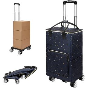 Collapsible Shopping Cart with Insulated Bag: Rolling Cart on Swivel Wheels for Grocery Laundry