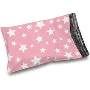 10 x 13 Glossy Light Pink and White Stars Decorative Plastic Poly Mailer Bags Waterproof Shipping Mailing Envelope 2 Mil – Permanent Adhesive Seal (100 Pack, L. Pink)