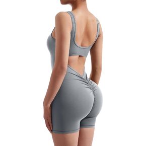 RXRXCOCO Women Backless V Back Jumpsuits Shorts Scrunch Butt Tummy Control Workout Yoga Romper