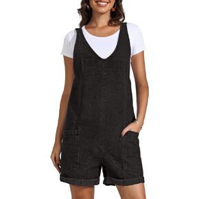 T1FE 1SFE Womens Denim Romper Casual Fashion Short Overalls Loose Fit Adjustable Straps Jean Short Jumpsuit With Pockets