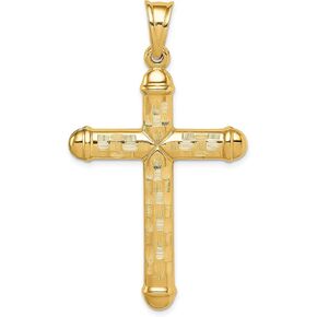14k Yellow Gold Hollow Diamond-cut Cross Pendant - 52mm