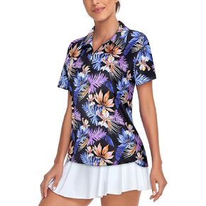 Tanst Sky Women's Golf Polo Shirts Short Sleeve Quarter Zip Pullover Moisture Wicking Workout Tops