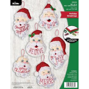 Bucilla, Holiday Greetings, Felt Applique 6 Piece Ornament Making Kit, Perfect for DIY Arts and Crafts Projects, 89663E
