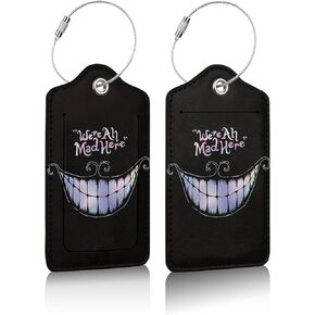 2 Pack Luggage Tag for Suitcases, Halloween Alice Leather Luggage Tag Privacy Cover ID Label for Women Men Travel(We are All Mad Here)