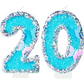 Blue Birthday Candle,Butterfly 10th Birthday Party Decorations for Boys/Girl,Silver Birthday Number 10 Candle,Large Glitter Birthday Candles Wedding Cake Topper Anniversary Party Decor