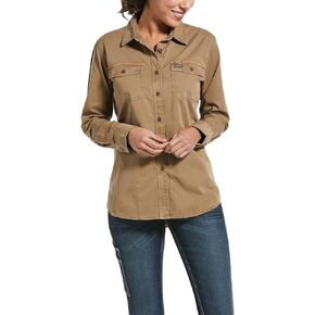 Ariat Female Rebar Washed Twill Work Shirt Khaki X-Small