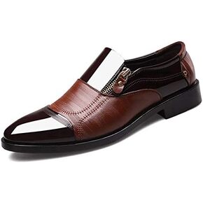 Men's Dress Shoes Patent Leather Loafers Pointed Zipper Oxford Formal Business Tuxedo Shoes