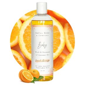 SoCal Suds & Company - 2-in-1 Organic Gel Baby Shampoo & Body Wash - Natural Vitamin Rich Organic Oils Soothing Aloe Cleansing Hair & Castile Soap Body Wash for Sensitive Skin - Sweet Orange, 12oz