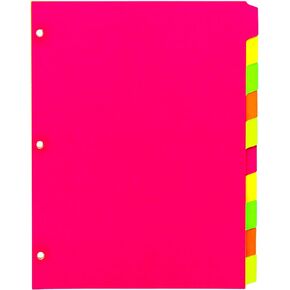 Pukka Pad, 10 Dividers, Binder Notebook File Page Separators, 1 Packs of 10 Tab Set, 8 ½ x 11 in. Neon Colors