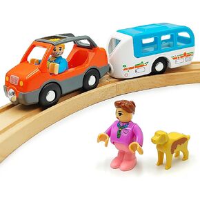 Magnetic Trains Cars Set Wooden Train Track Accessories Fire Truck Train Set for Toddlers 3-5 Wooden Train Sets for Boys Ages 3-4-7 (Fire Truck B (with Light and Sound))