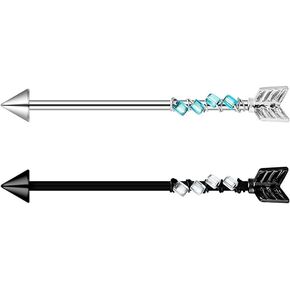 2Pcs 14G Arrow Industrial Barbell Earrings for Women Men Surgical Steel 38mm 1&1/2 Inch Industrial Cartilage Helix Piercing Bar Industrial Earrings Statement Body Piercing Jewelry